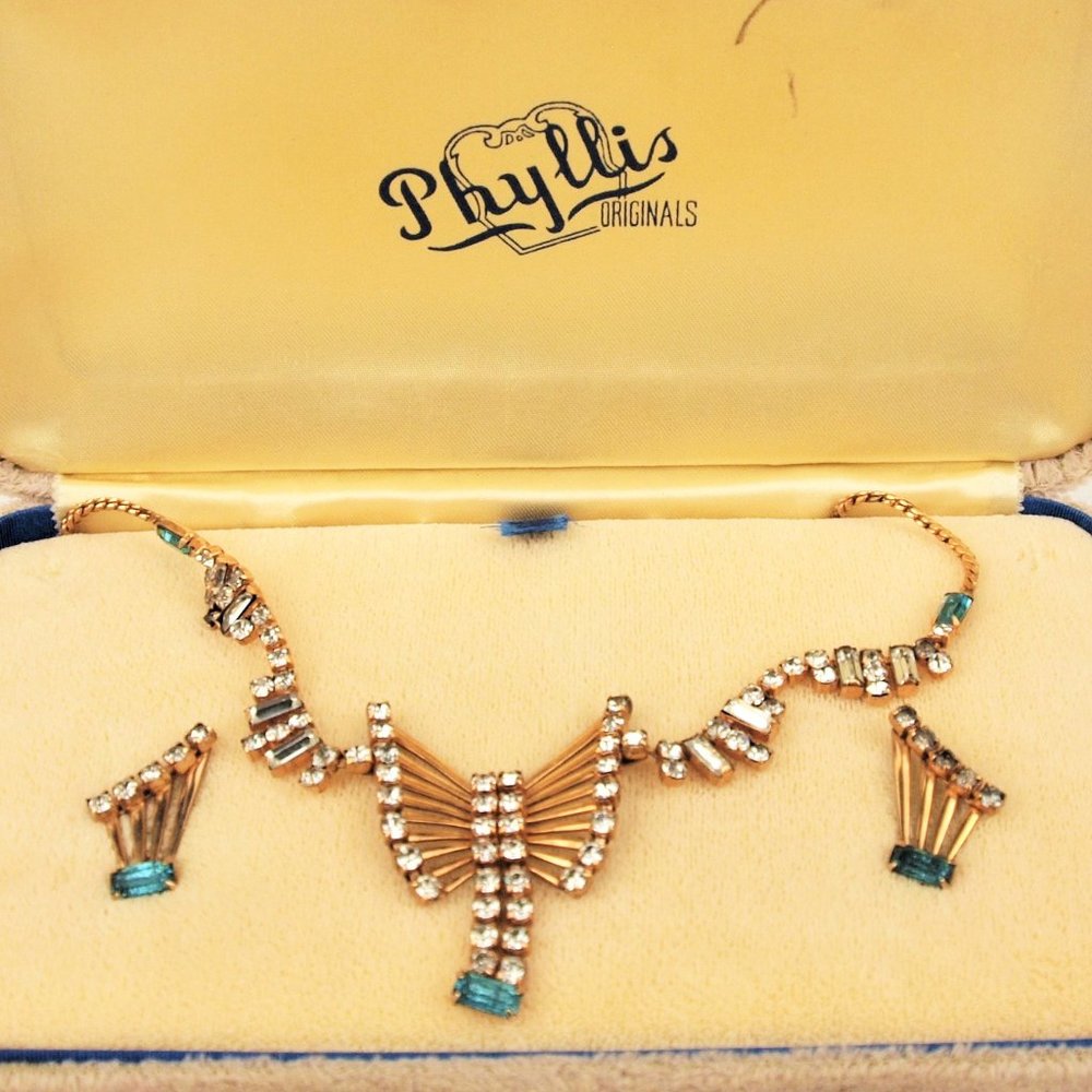 VNTG Rhinestone "Phyllis Original" Gld-Filled Set